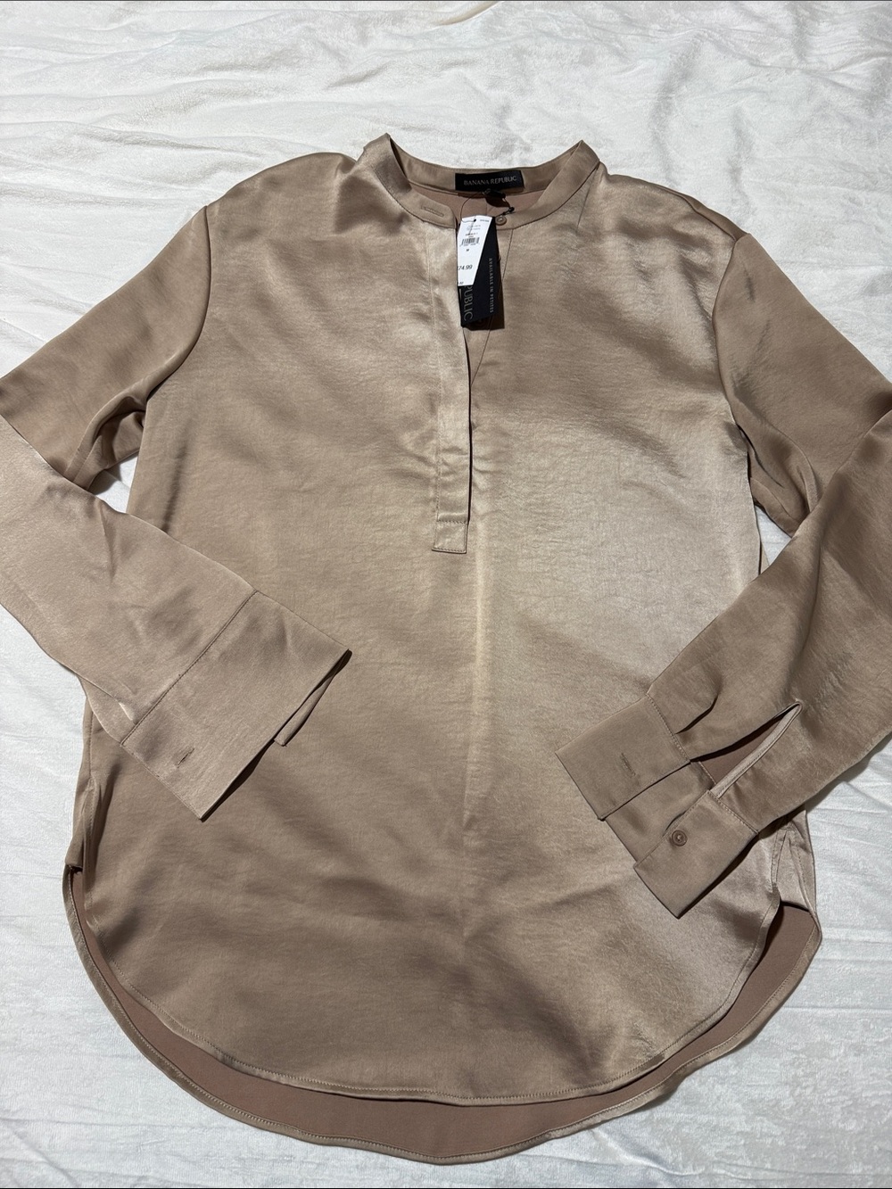 NWT Banana Republic Taupe Satin-Look Button Down Blouse